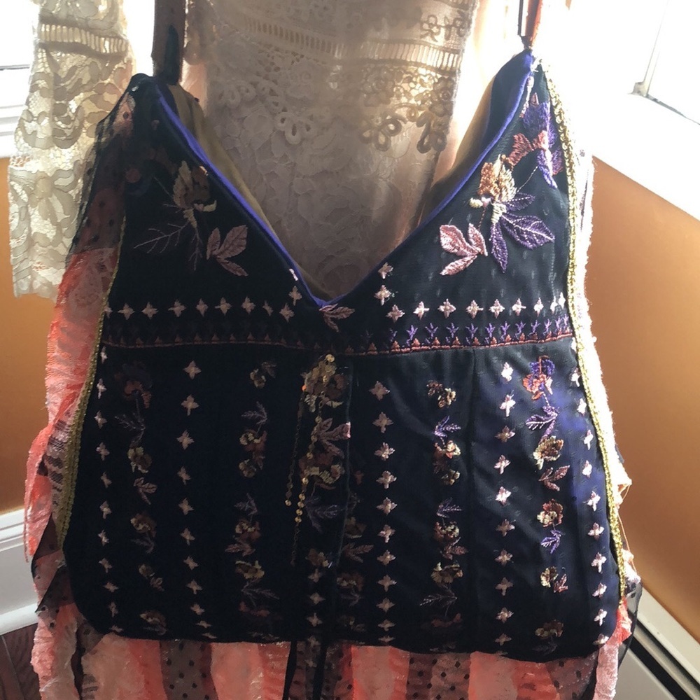 Bohemian Black fringe & Orange Lace Crossbody Bag Multi color embroidered detail - Picture 8 of 17